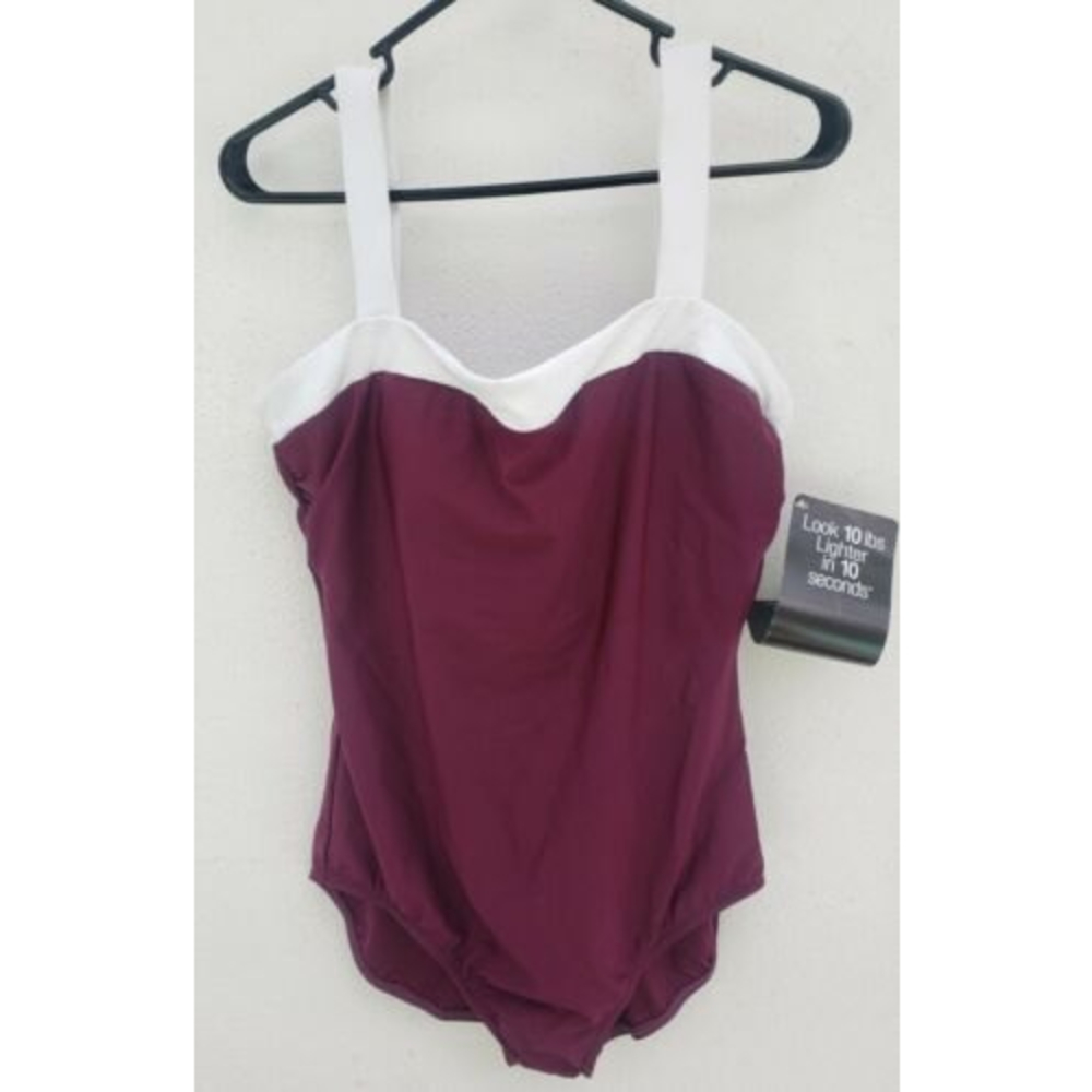 Miraclesuit Womens One-Piece Tank Swimsuit Sz 14 TUMMY CONTROL Brgndy NEVER WORN
